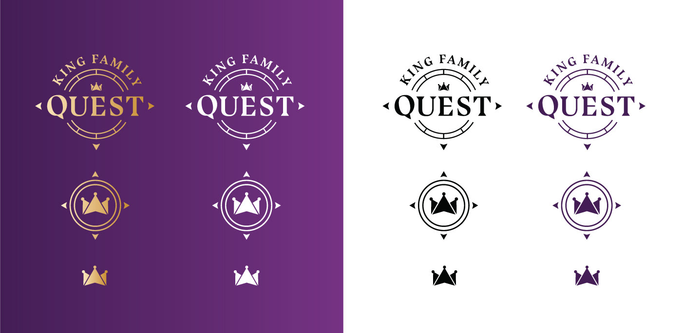 bluunext brand compass crown gold king logo purple quest