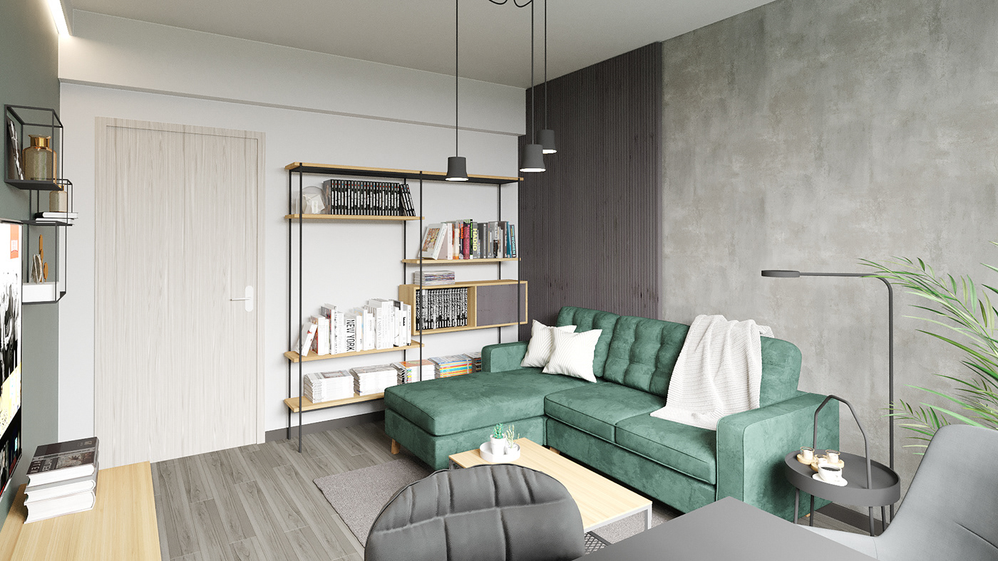 apartment green green design interior design  kitchen livingroom minimal Ratan White wood