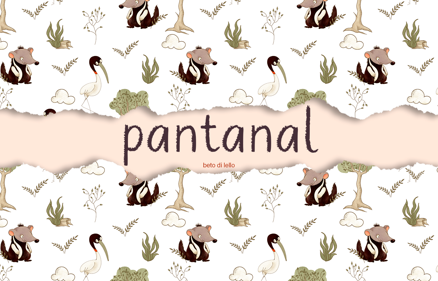 wetlands pantanal anteater surface design pattern seamless textile fauna Digital Art  tuiuiú