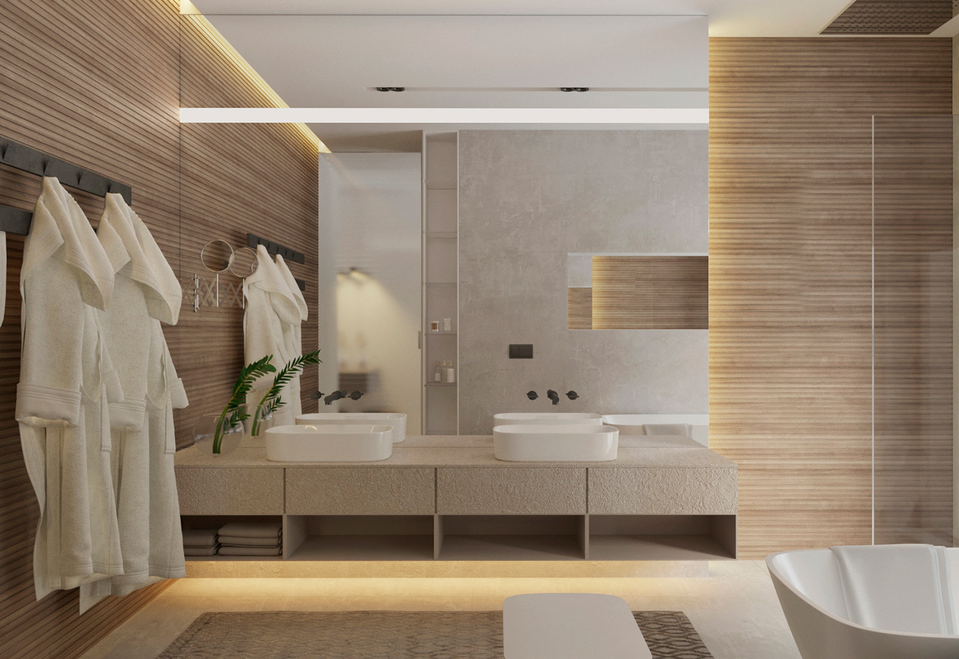 Interior architecture livingroom kitchen design open-space wood Marble apartment