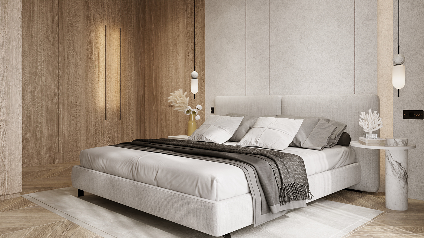 apartment bedroom calm design highend Interior luxury minimal Render sofa