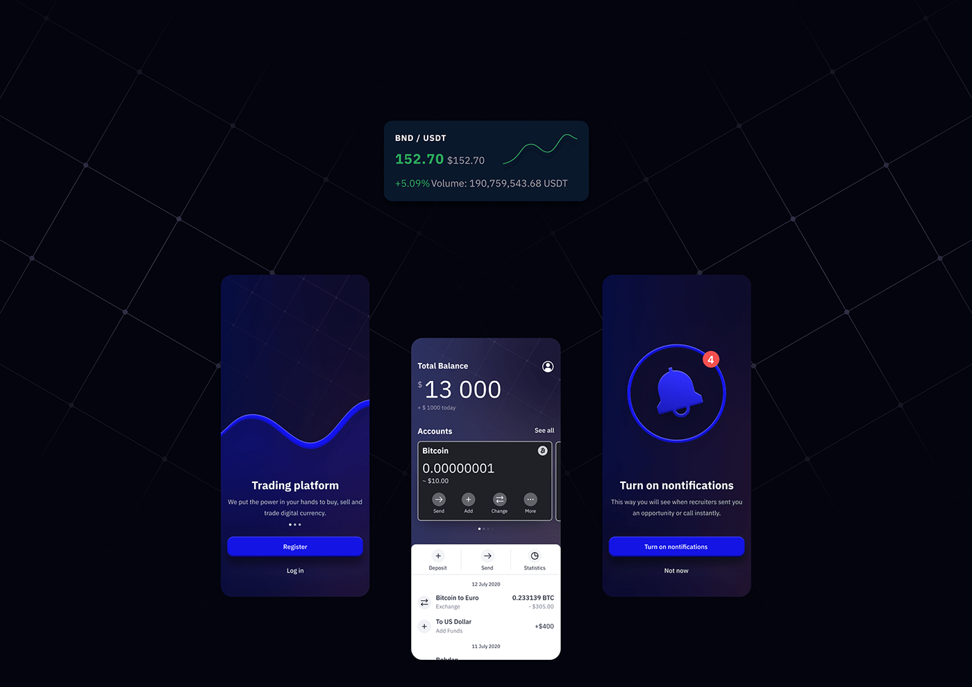 Bank blockchain crypto dashboard exchange financial NFC payment UI/UX Web