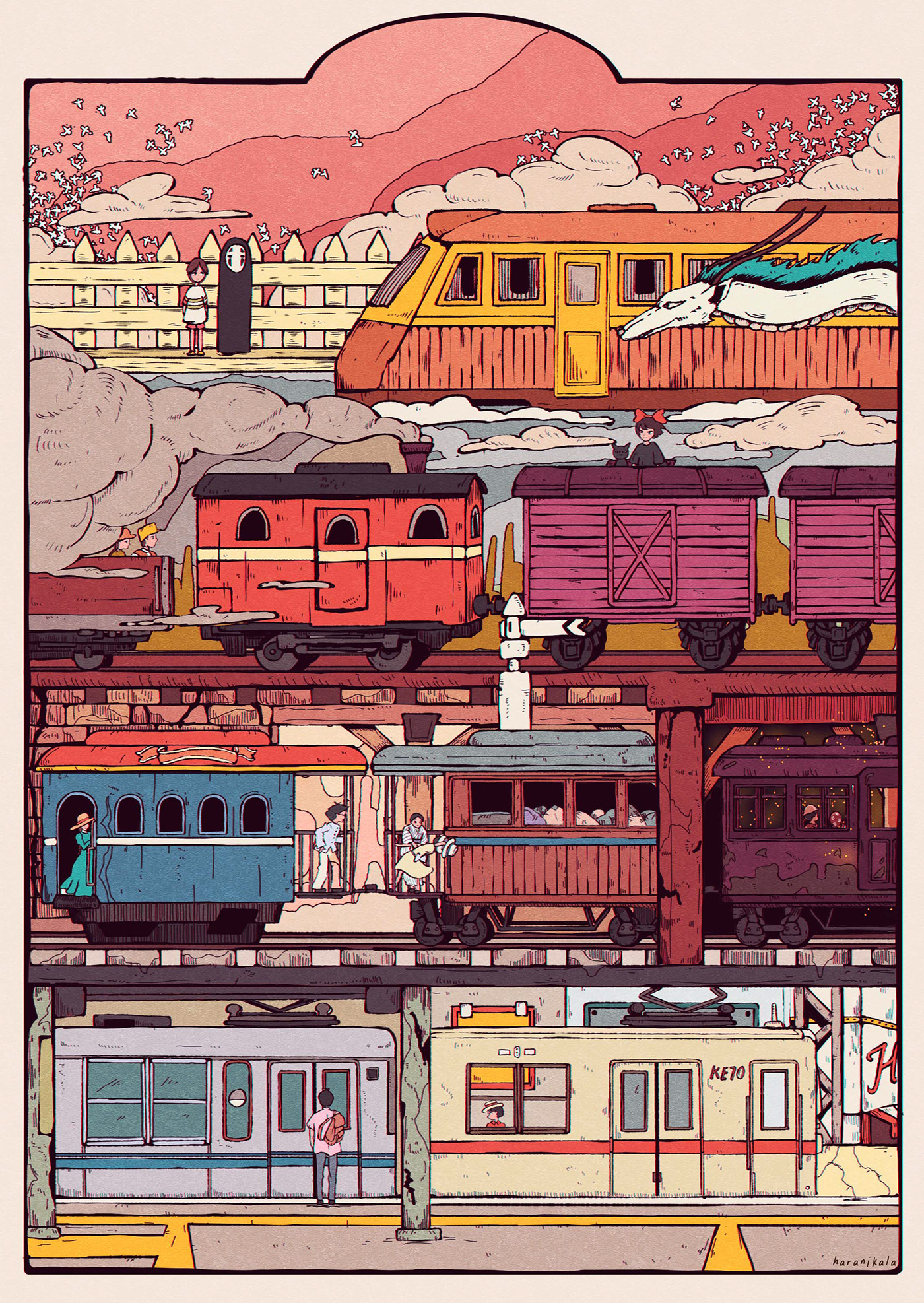 train Studio Ghibli digital illustration concept artwork Hayao Miyazaki fanart art