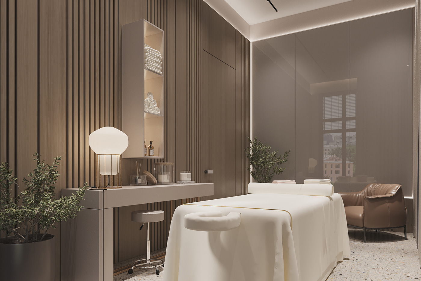 massage room design beige interior design  architecture visualization modern