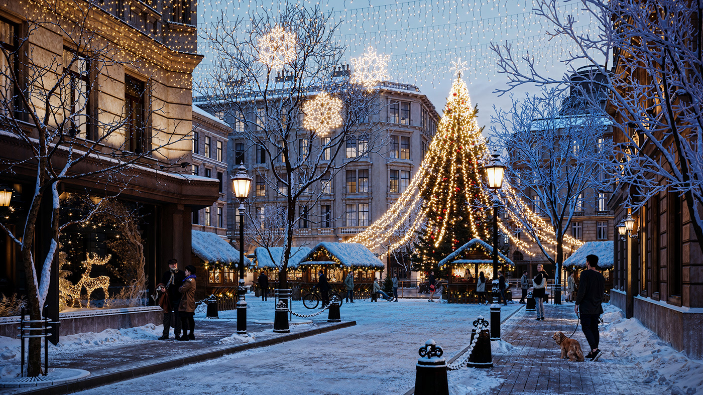 archviz visualization Render corona exterior CGI winter snow Christmas new year