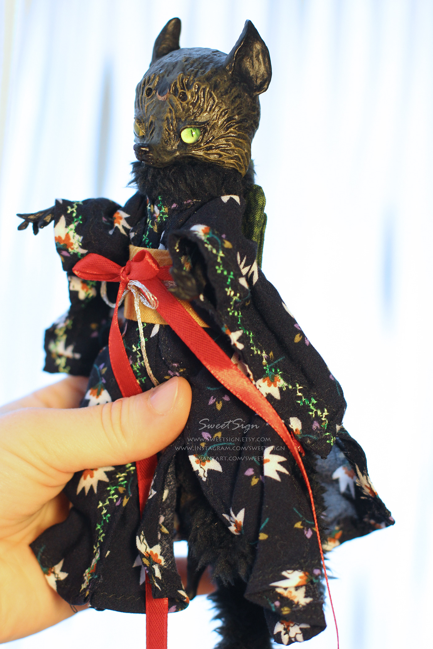 kitsune ooak doll collectible art gothic kimono fantasy FOX creature