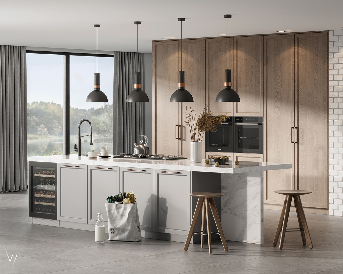 3D 3dmax CoronaRender  design Interior kitchen Maxon Cinema 4d photoshop visualization vizline