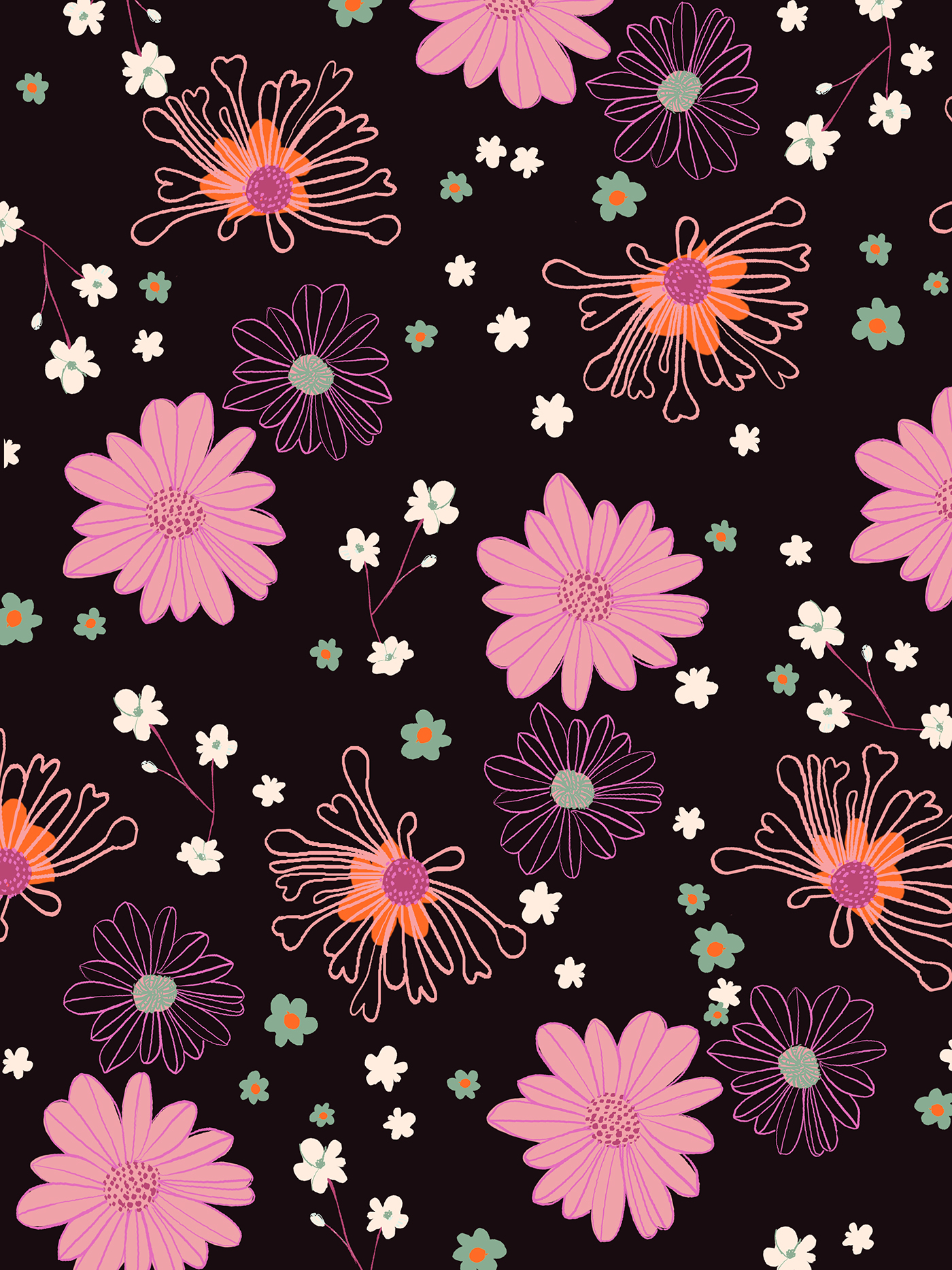 print pattern textile design textile design  pattern design  print making Allover print floral Flowers