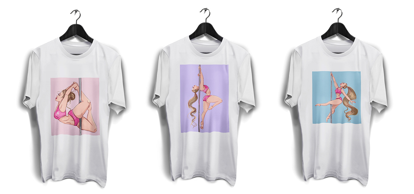 T-shirt design with girls on a pole