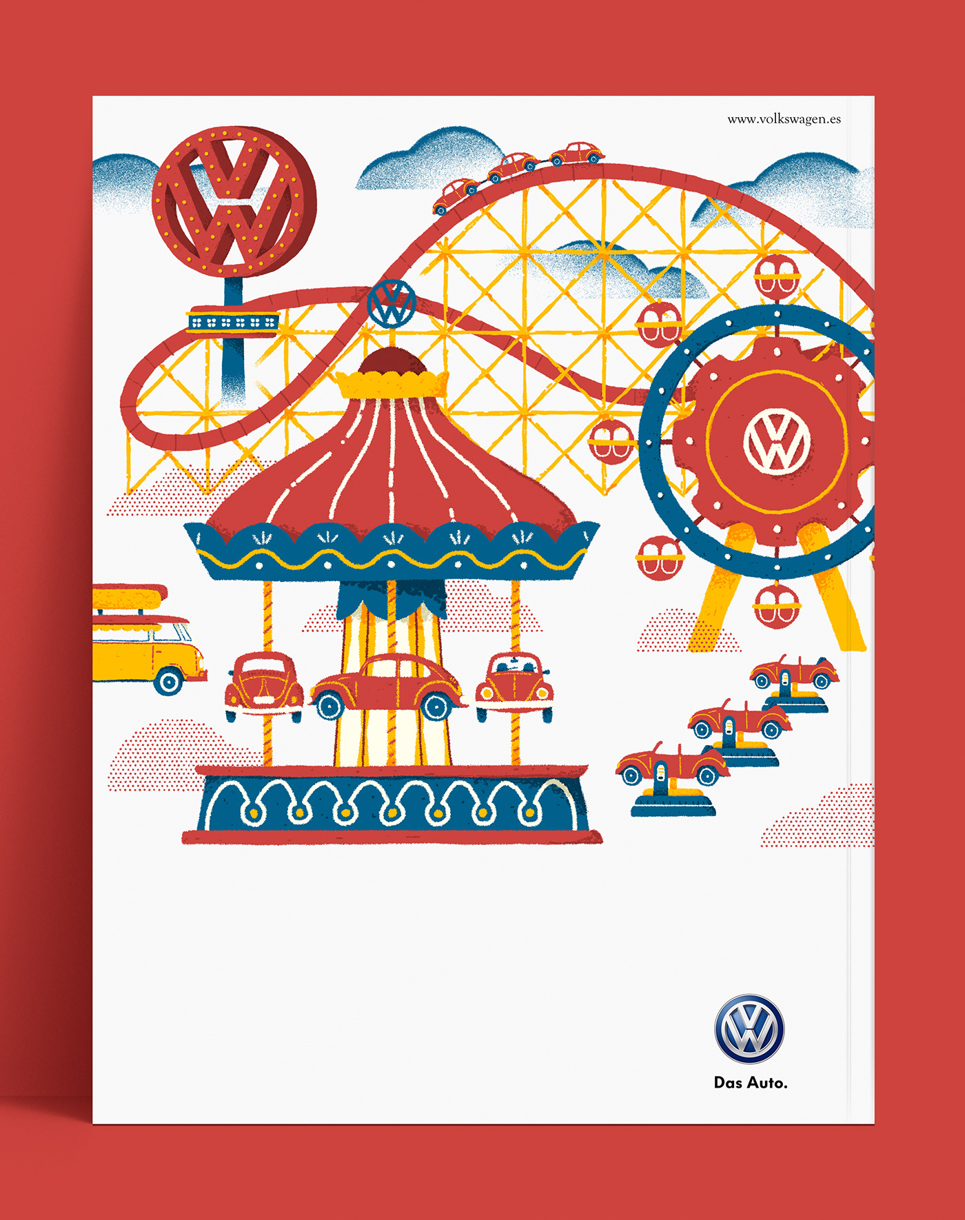 yorokobu magazine volkswagen cover editorial fairground funfair big wheel roller coaster ride caroussel helter skelter sign lettering type