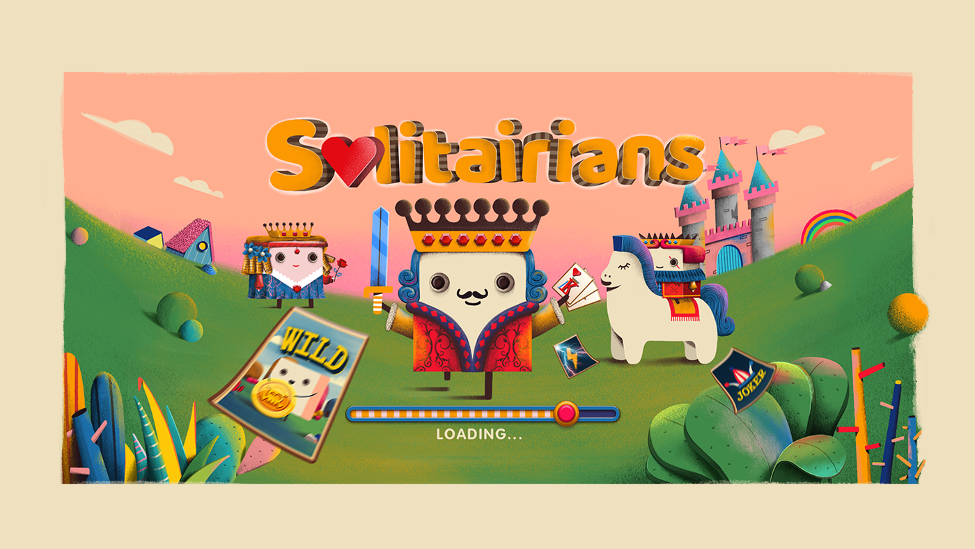 solitaire solitairians card game game design  mobile game app design Character design  ILLUSTRATION  environment