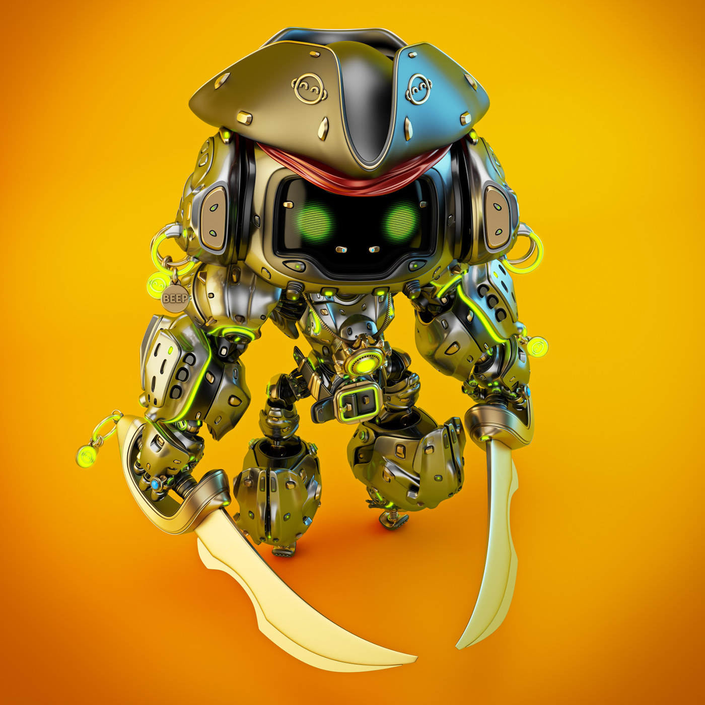 pirate bot robot hat weapons captain Character Ocean mech droid