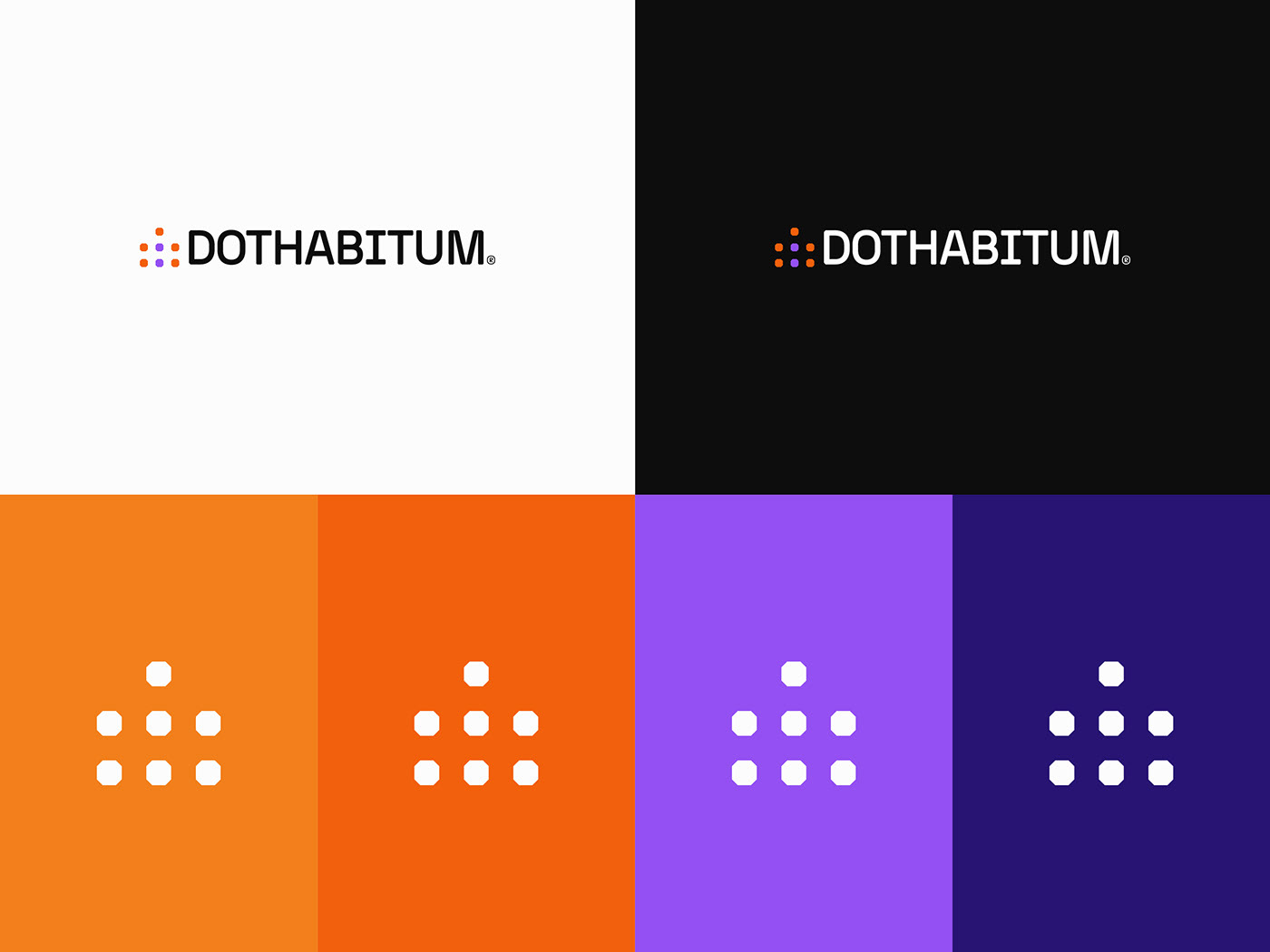 Logo design of Dothabitum in different backgrounds.
