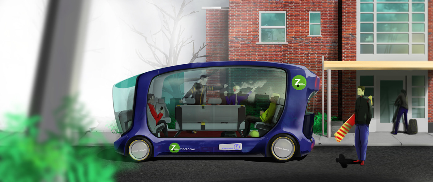 self driving car Autonomous future transportation Car Share taxi zipcar design RoadTrip