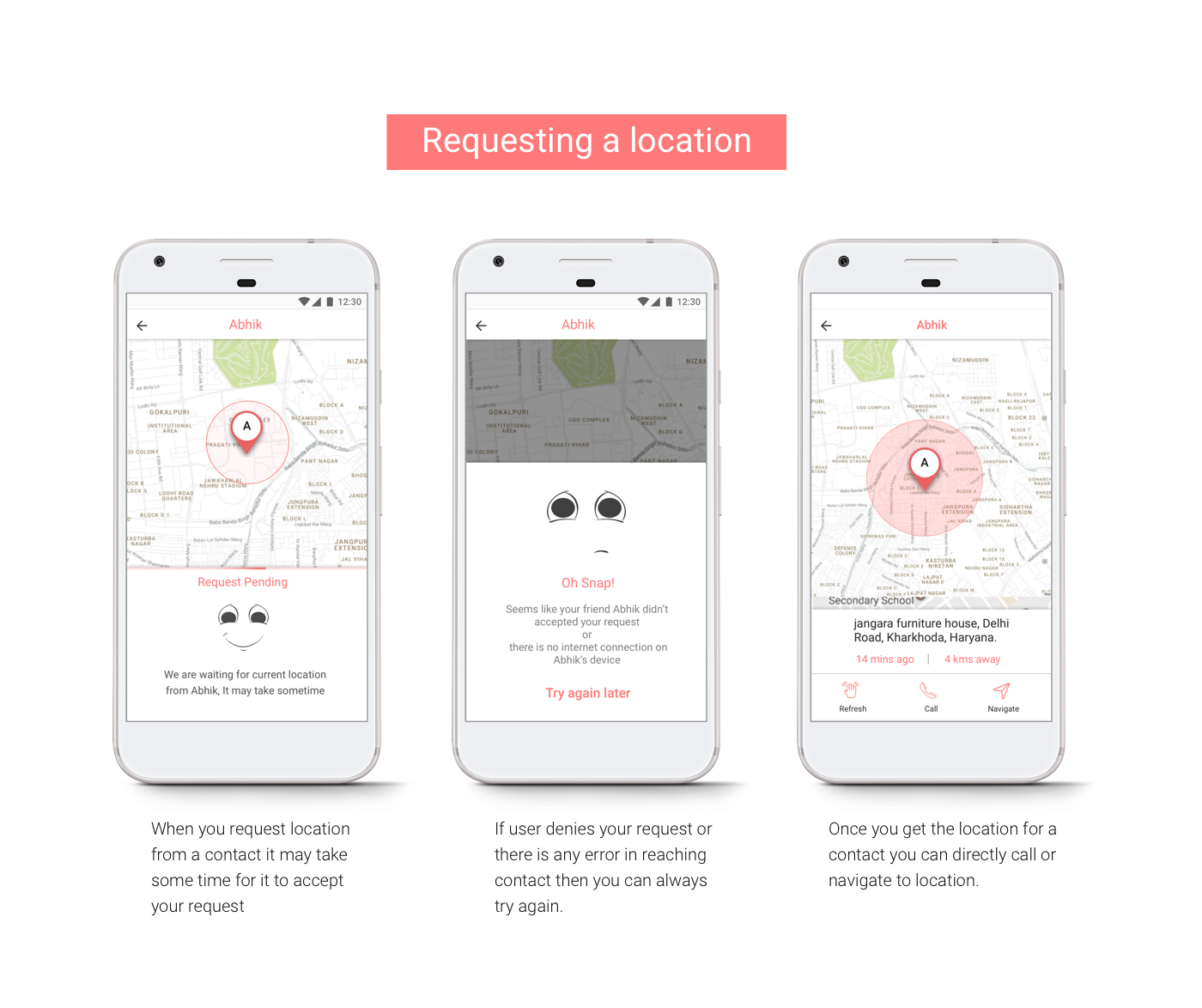 location app design UI/UX tracking android motion flow