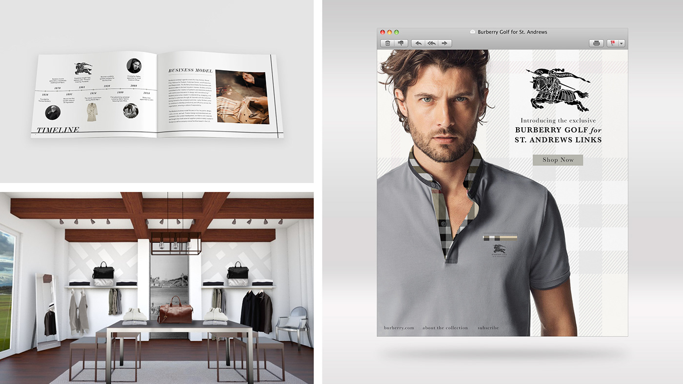 Burberry golf Fashion  Interior marketing   app social media Pop-Up Shop graphic design  book design