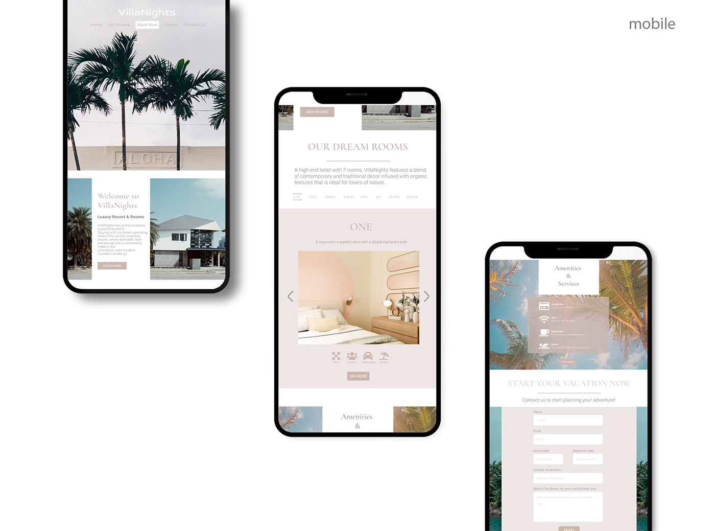 beach hotel Palm Tree Sunrise sunset UI/UX Villa water Web Design  Website