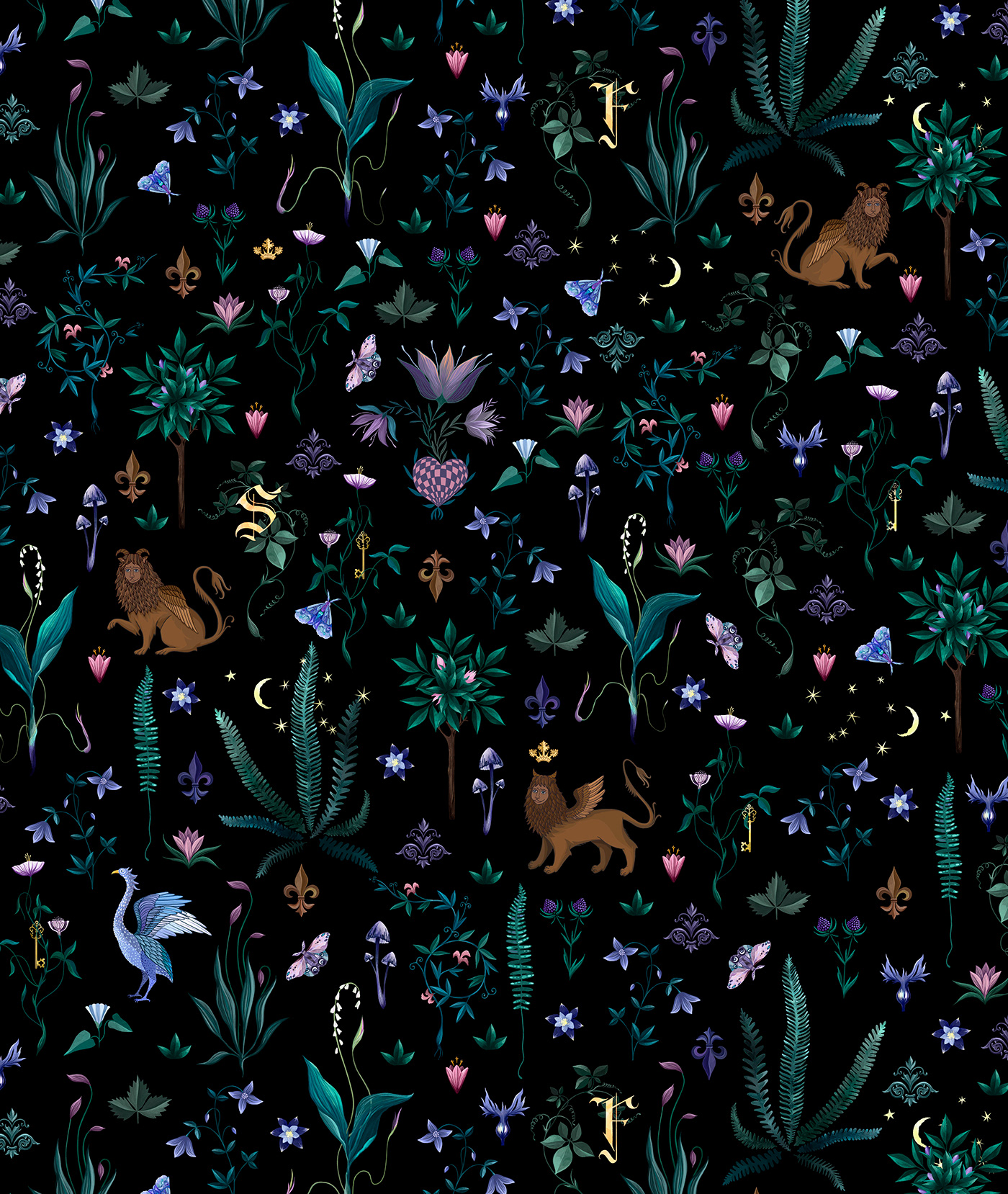 Textile design was inspired by the story of the fairy magical forest.