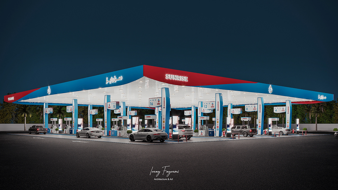 archviz fuel gas station identity Logo Design petrol petrol station visualization محطة