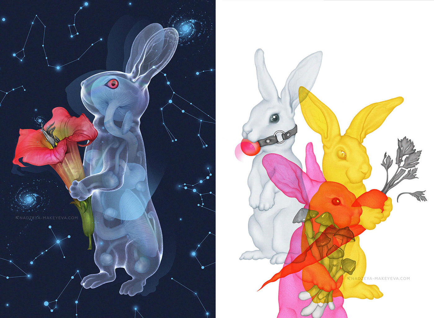 bunny Character design  Fungi holographic iridescent mushroom psychodelic rabbit shrooms unicorn
