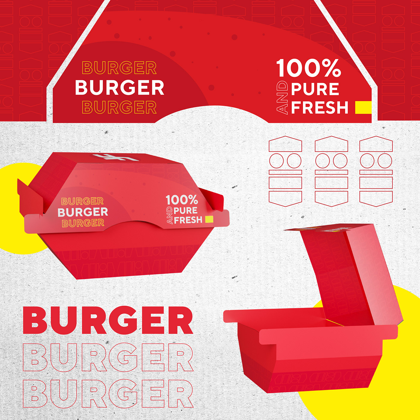 3d modeling box design burger Fast food flat design Food Packaging ILLUSTRATION  Mockup packaging design
