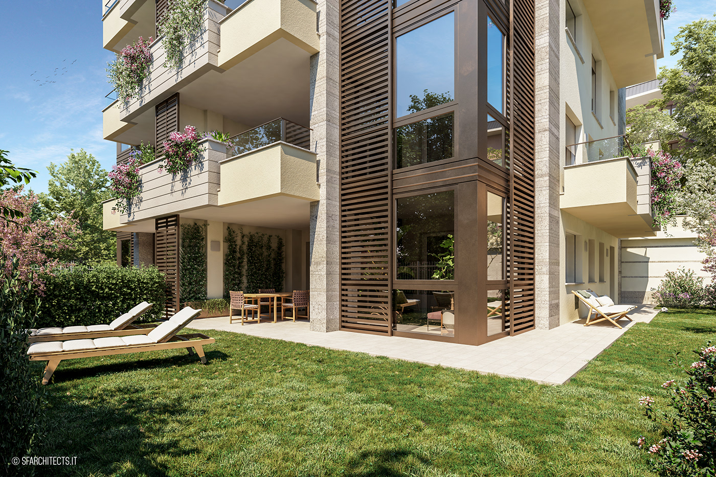 3D Visualization apartment architecture archviz CGI exterior facade garden design Landscape Architecture  real estate