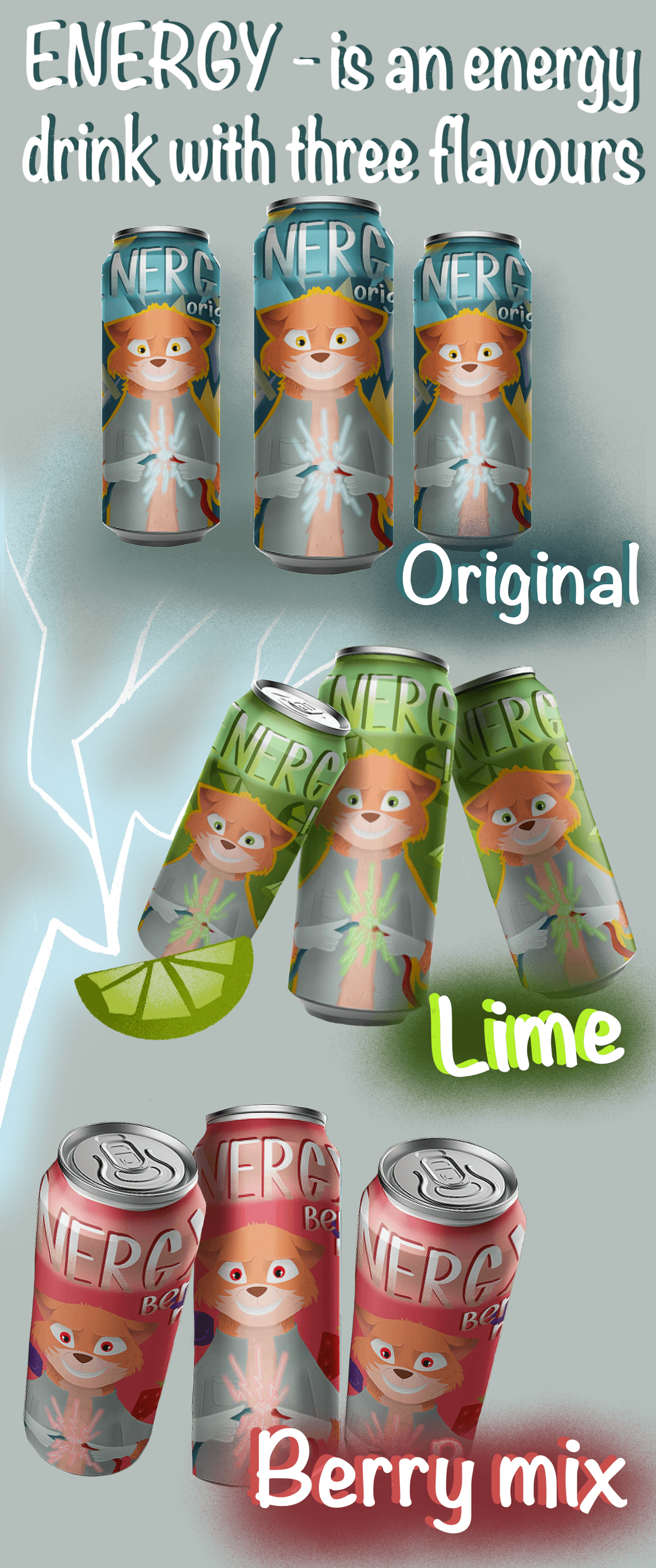 design ILLUSTRATION  Packaging packaging design FOX product design  Procreate Character design  illustrations enegry drink