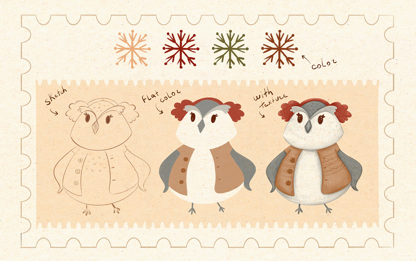 winter Christmas new year characters sketch ILLUSTRATION  owl deer Polar Bear FOX