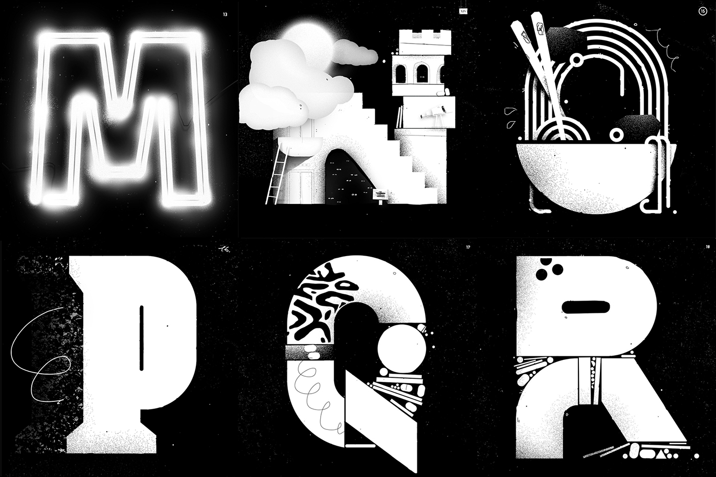 36 days of typografia alphabets black and white letters numbers