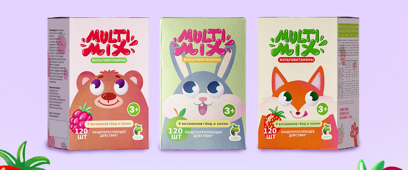 packaging design Packaging packaging illustration Character design  character illustration brand character Mascot vitamins bear FOX