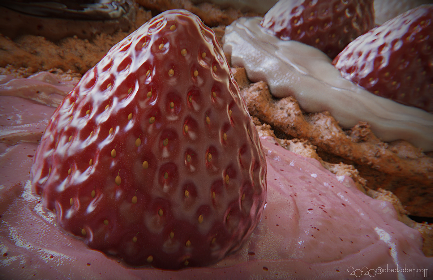 3D chocolate dessert Frosting keyshot Maya modeling strawcerry tarts Zbrush