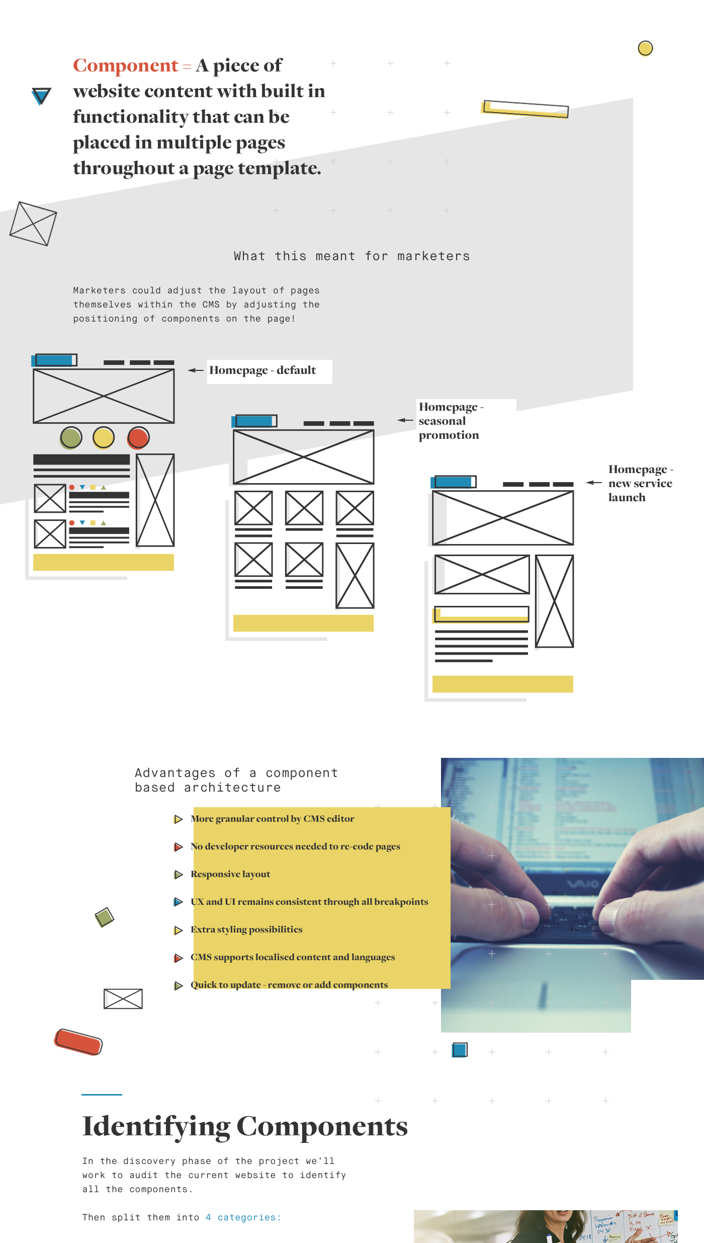 components cms page templates Guide minimal wireframe Colourful  styleguide red green yellow blue