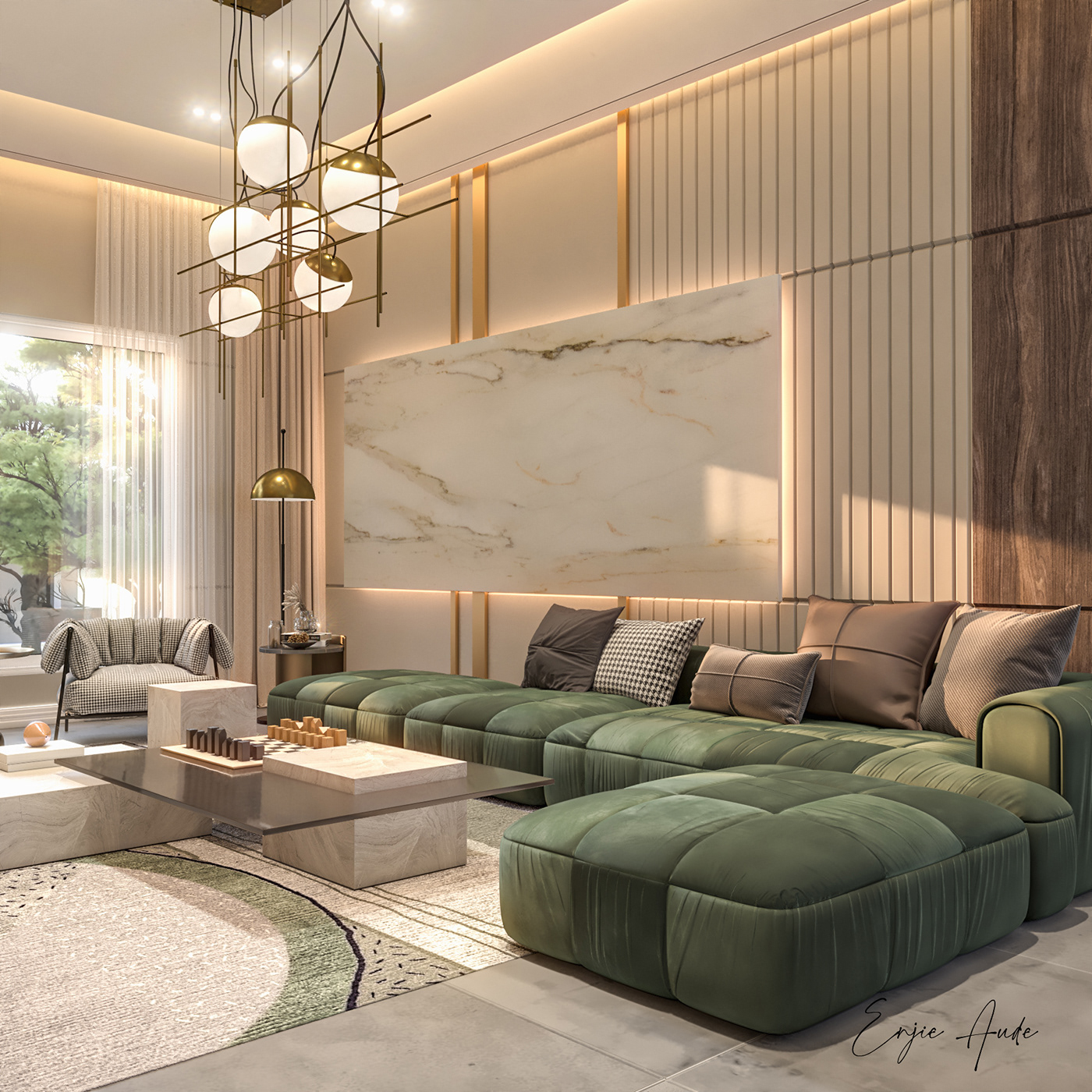 architecture design gold green Interior interior design  living room living room design modern rustic