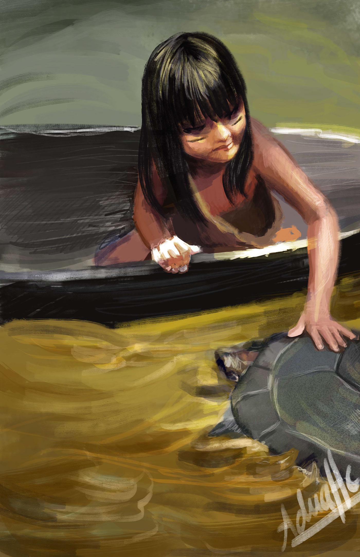 amazonia Amazonas kid Ethnic portrait scene river Turtle