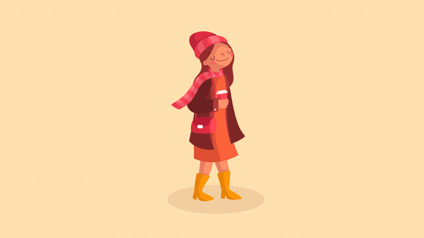 animation  rigging girl woman autumn walking leaves scarf gif Character