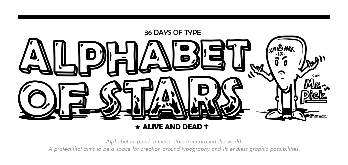 36 Days of Typ 36 days alphabet letter ilustration rock pick star music metal