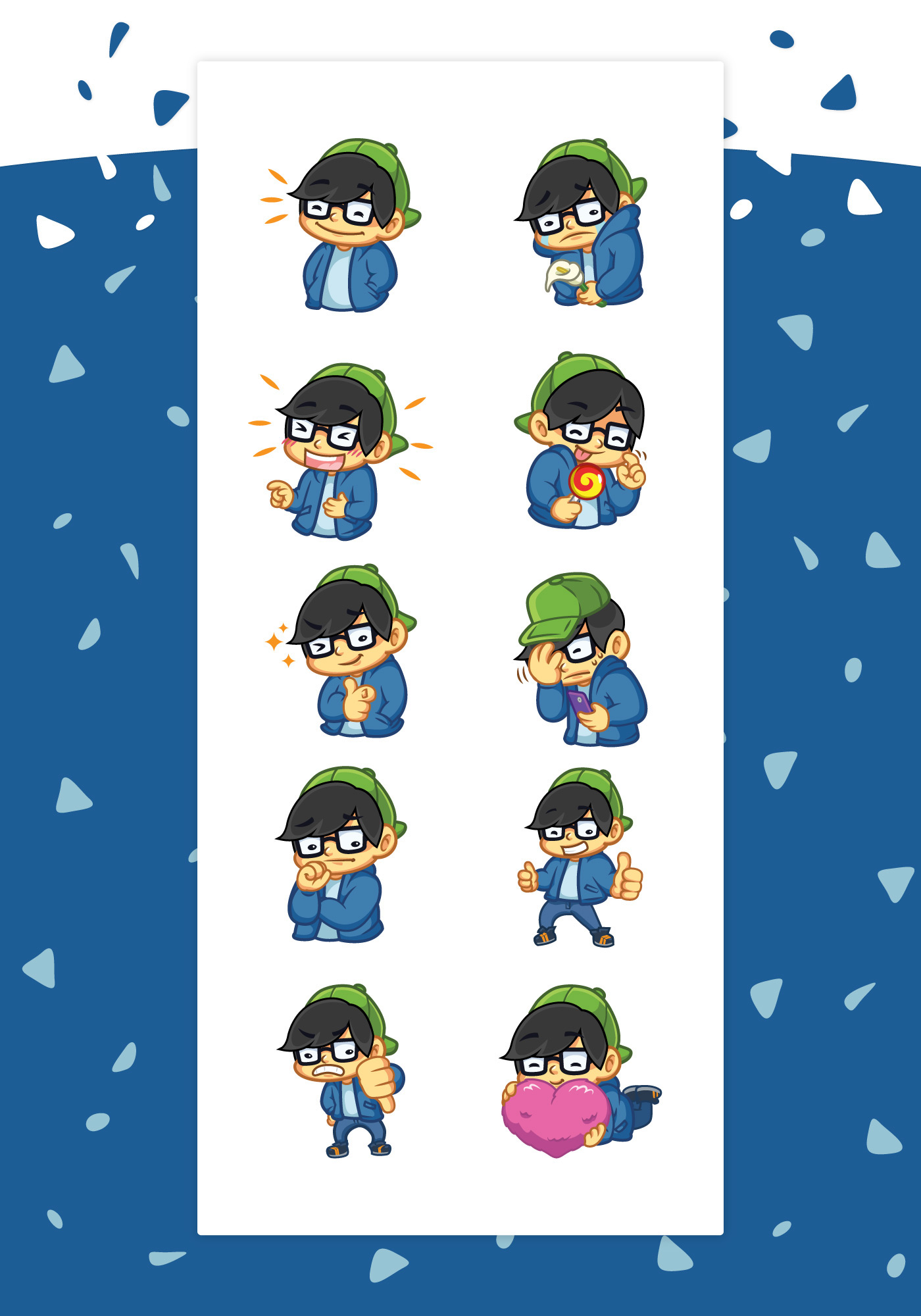 stickers askfm line KakaoTalk messenger Mascot Geek Guy glasses expressions cartoon