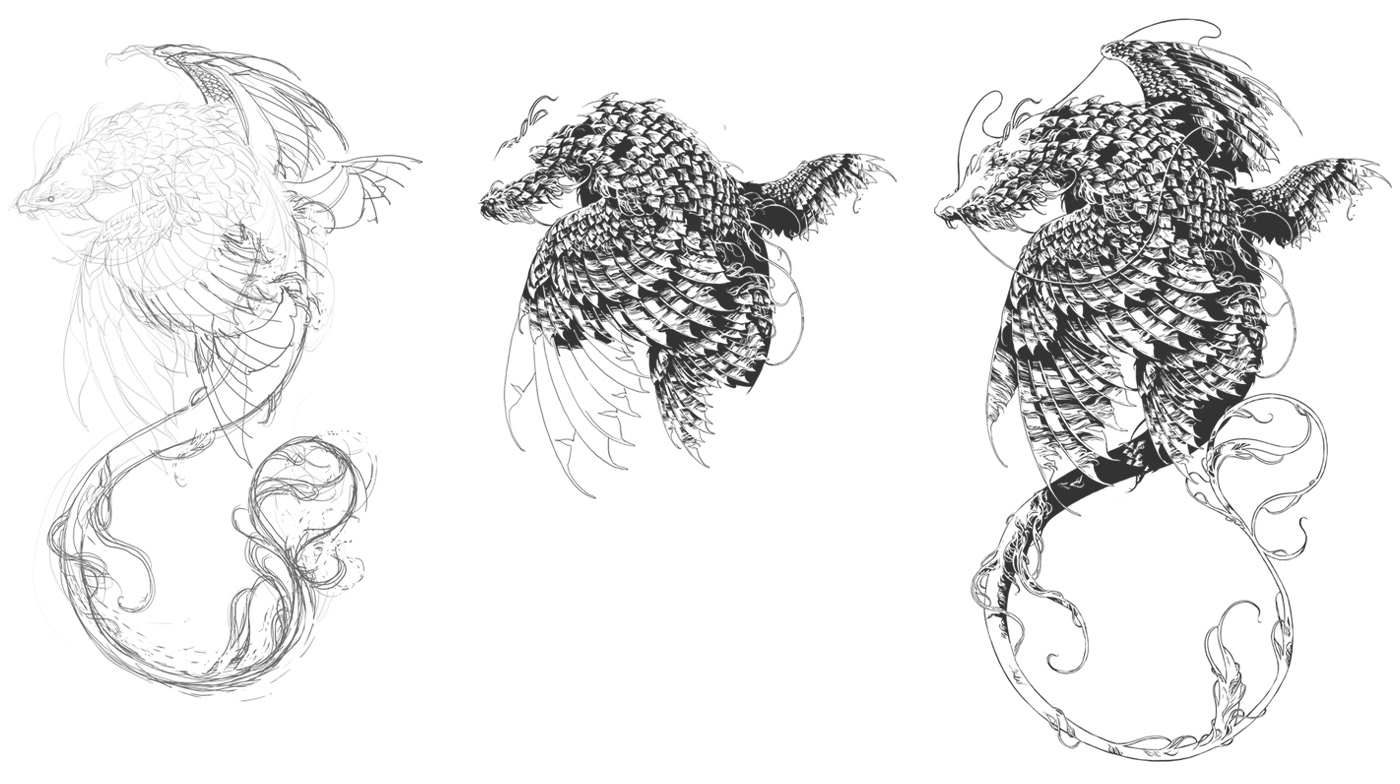 ILLUSTRATION  Ivan Belikov creature beast feathers Bestiary wyvern dragon poloz dog