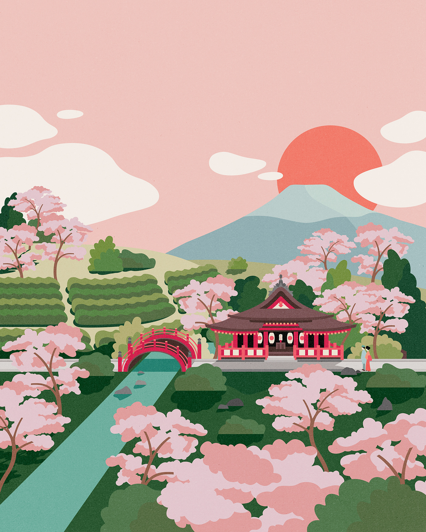 Packaging Illustrative vector graphics Travel tea organic Landscape detailed colorful