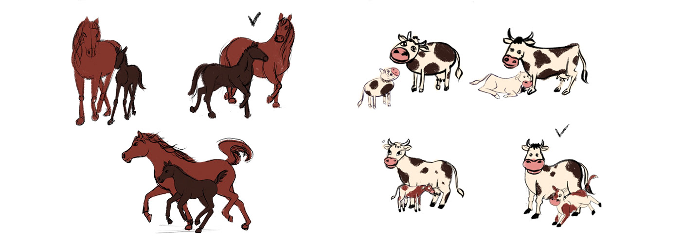 farm animals children book children illustration cartoon Character design  horse cow pig poems