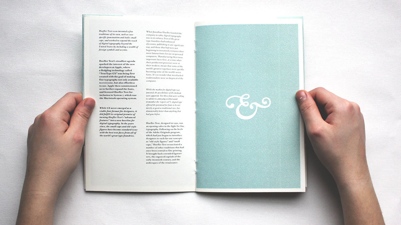 book design type design saddle stitch editorial Type Specimen hoefler text typography   graphic design 