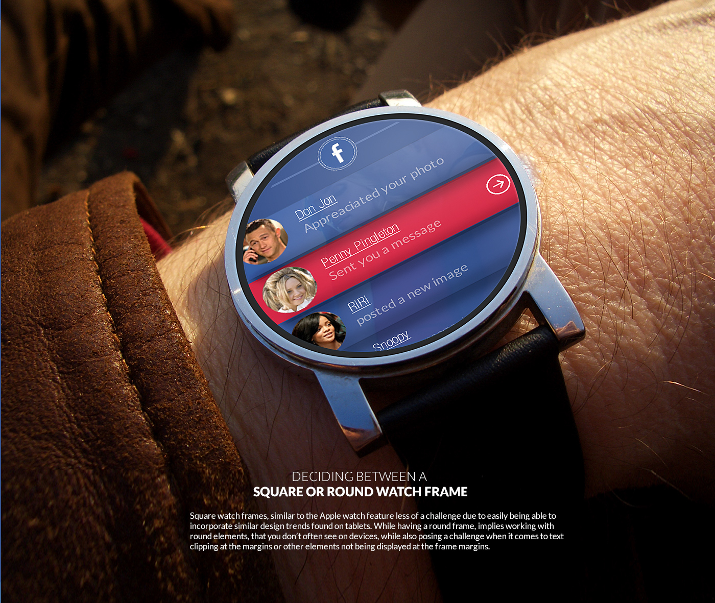 facebook app Smart watch Wearable device application ux UI interaction design research advanced wireframes prototype