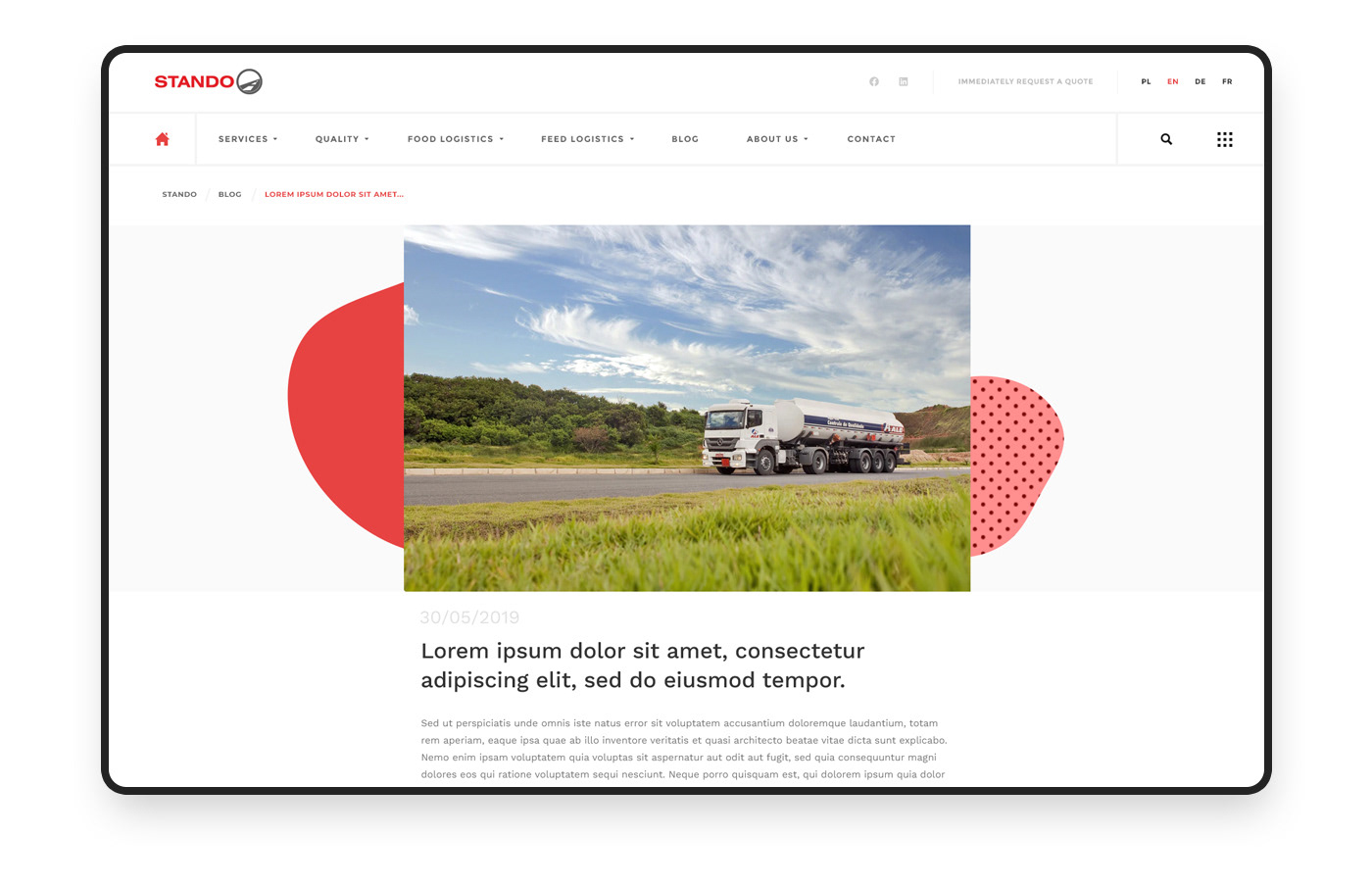 Transport delivery Truck red Website Liquid business blob landing page agency