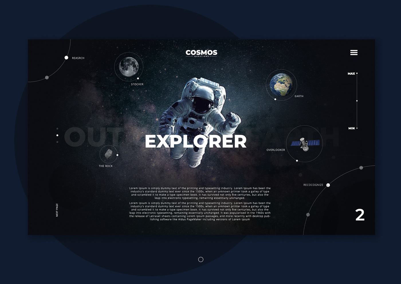 Space  cosmos UI ux earth Satelite moon questions universe application