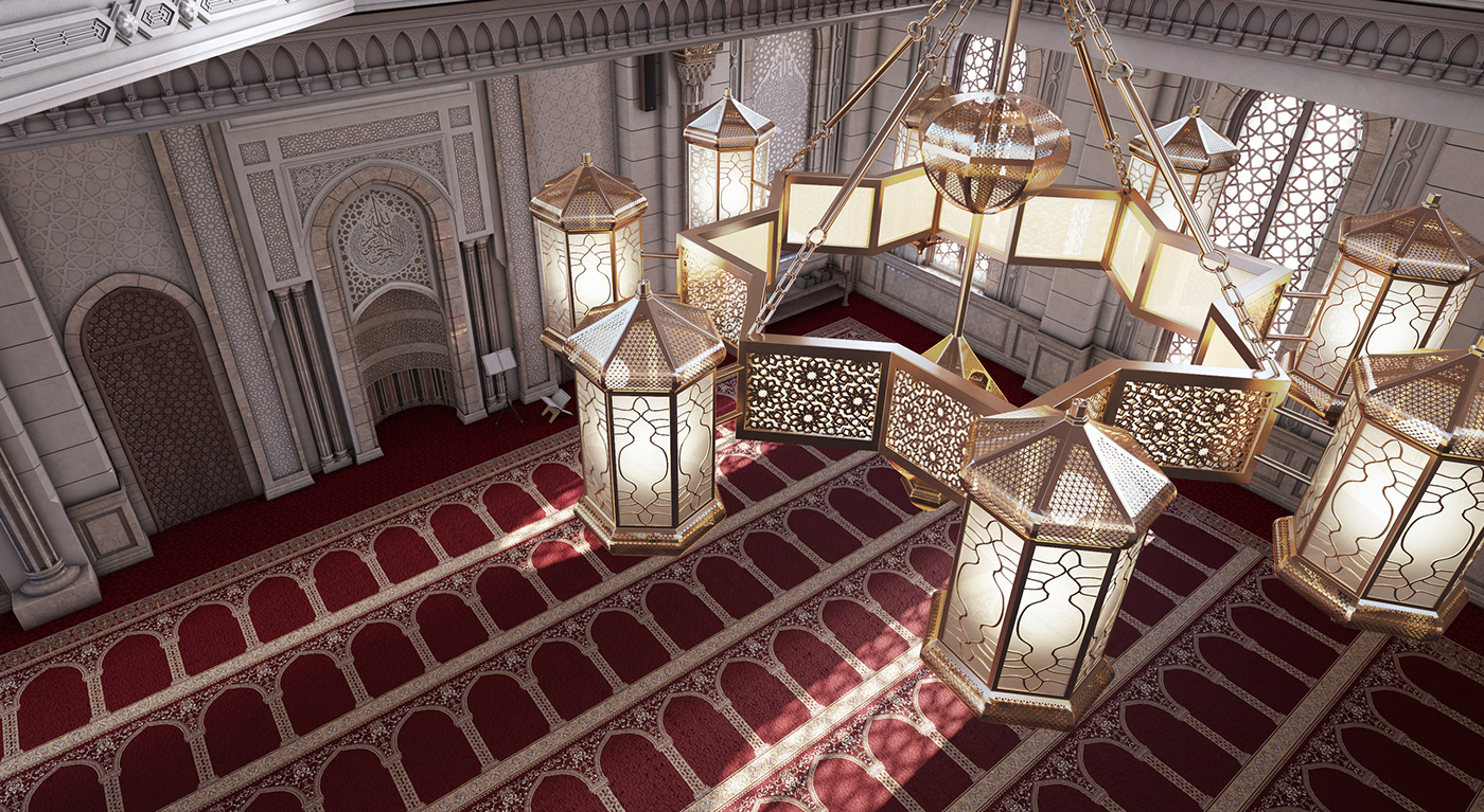 3D architecture design interior design  islamic masjid mosque muslim visualization
