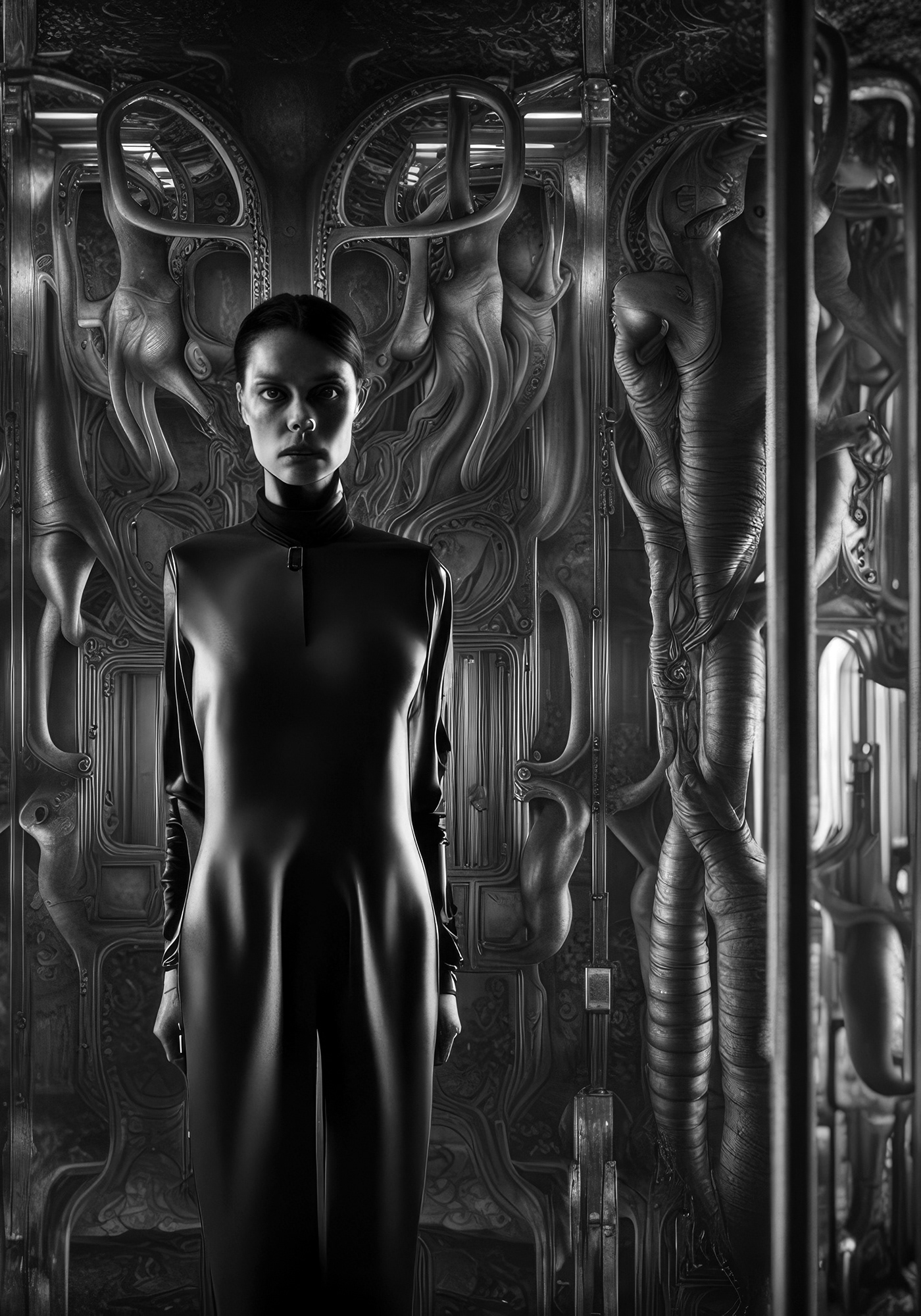 black and white Photography  ai Digital Art  HR Giger hrgiger Prometheus Scifi science fiction