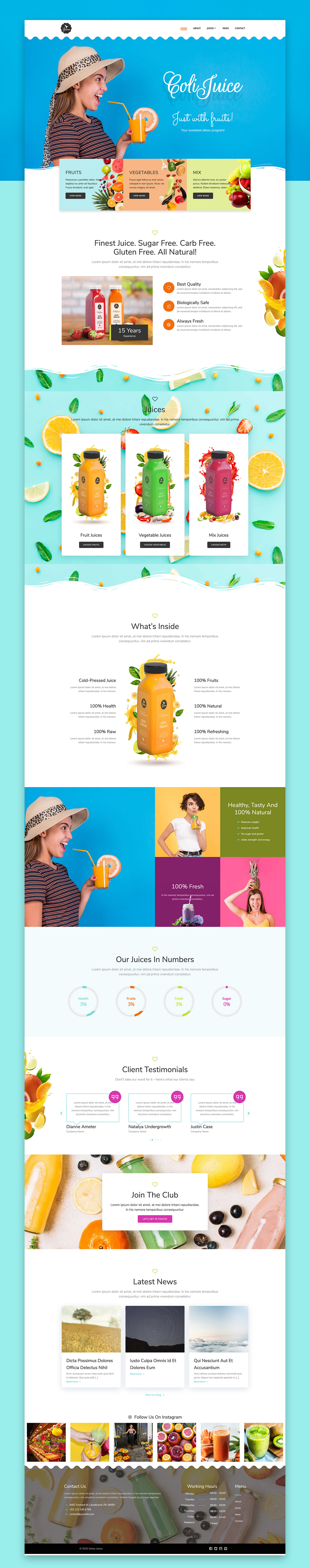 juice bar juices landing page UI/UX Web Design  Website wordpress
