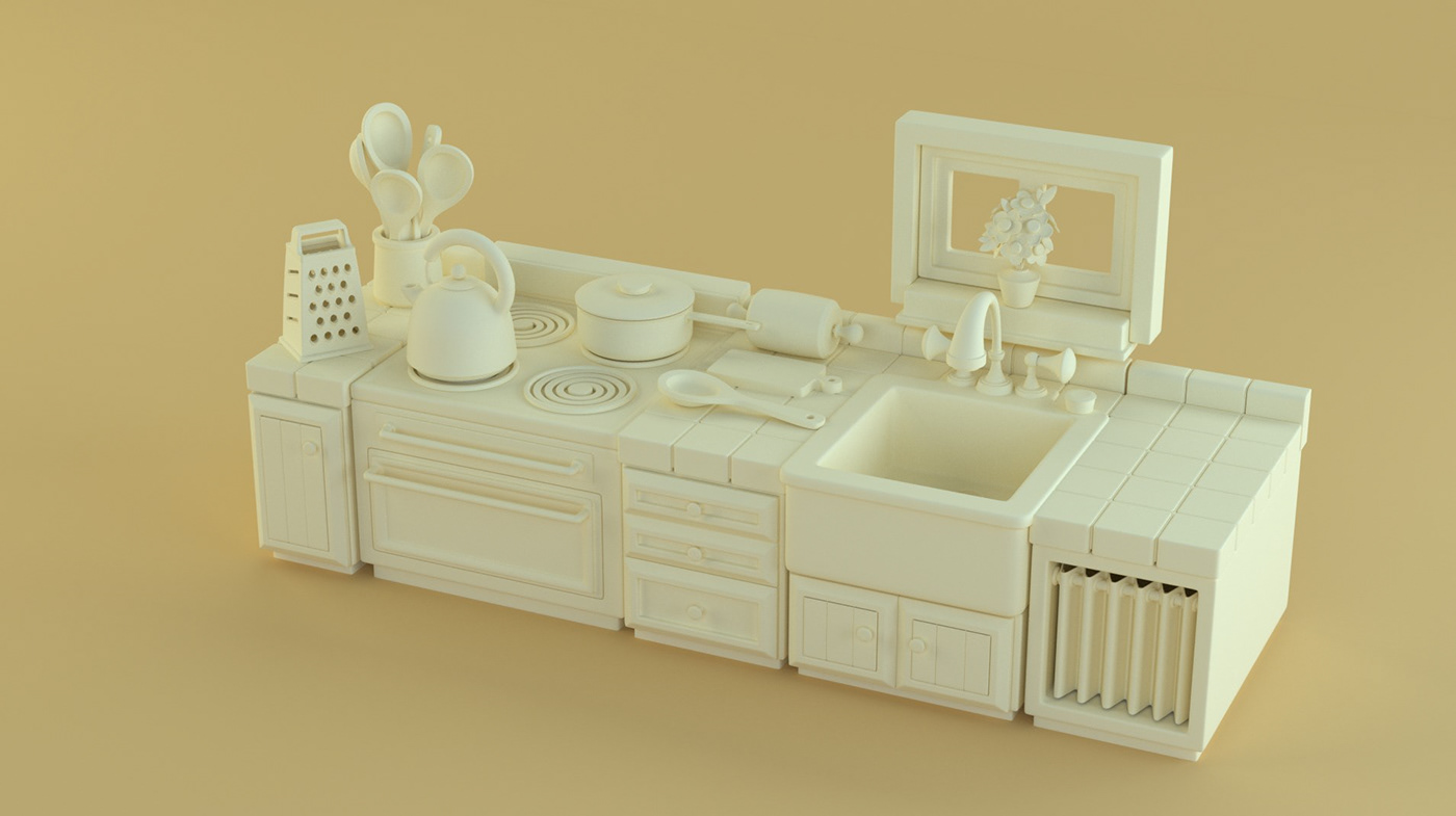 Workshop tutorial 3D learn cute stylized Playful kitchen Colourful  teach