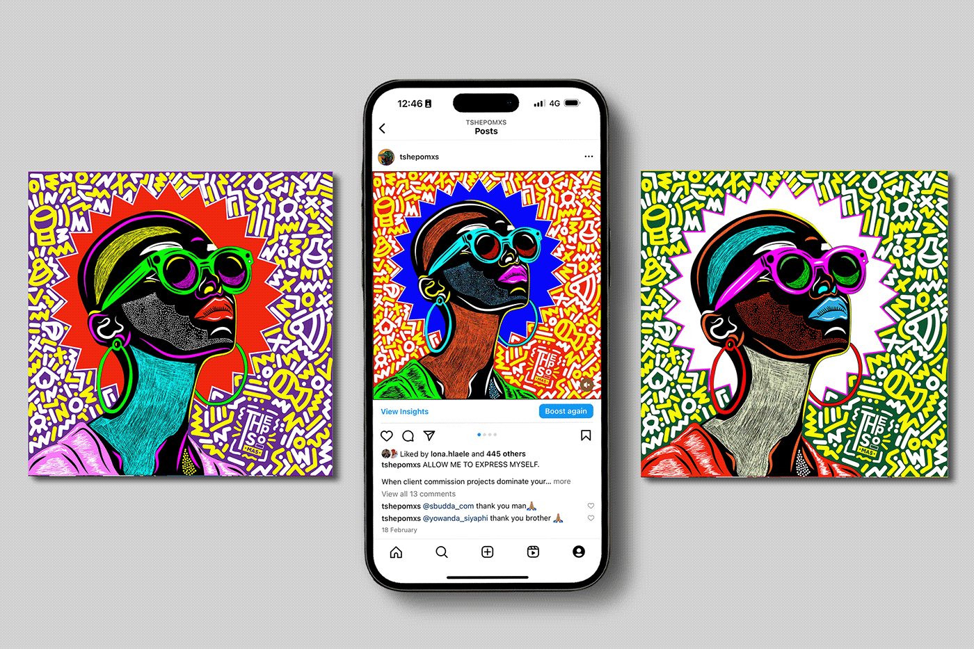 Vibrant afro digital art of african 
lady, social media post
