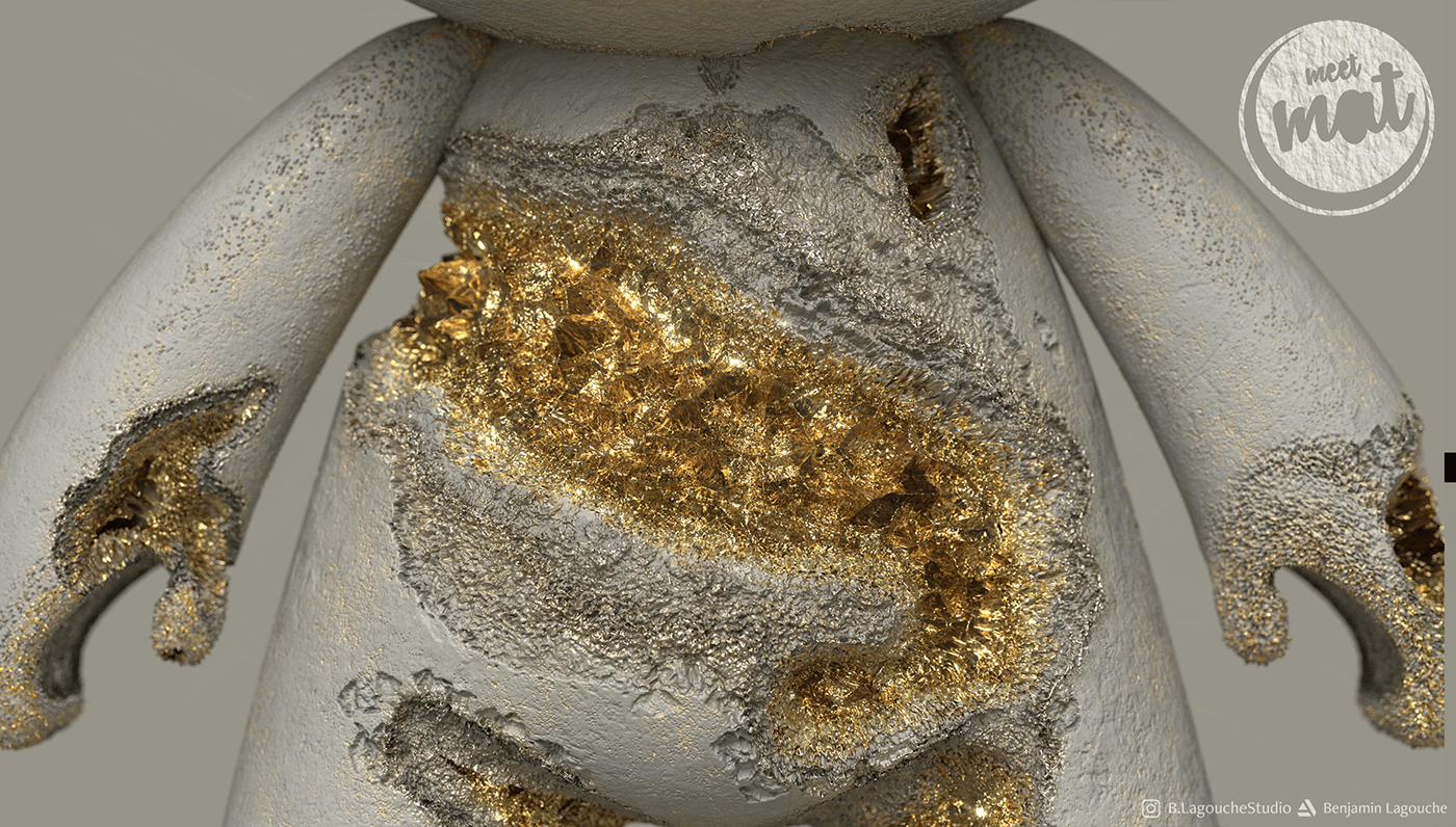 3D eroded golden MeetMAT substance Substance Painter texturing